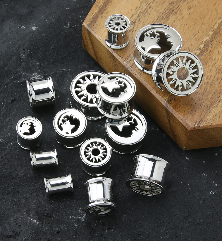 Day And Night Stainless Steel Double Flare Tunnel Plugs - Mrs Treak