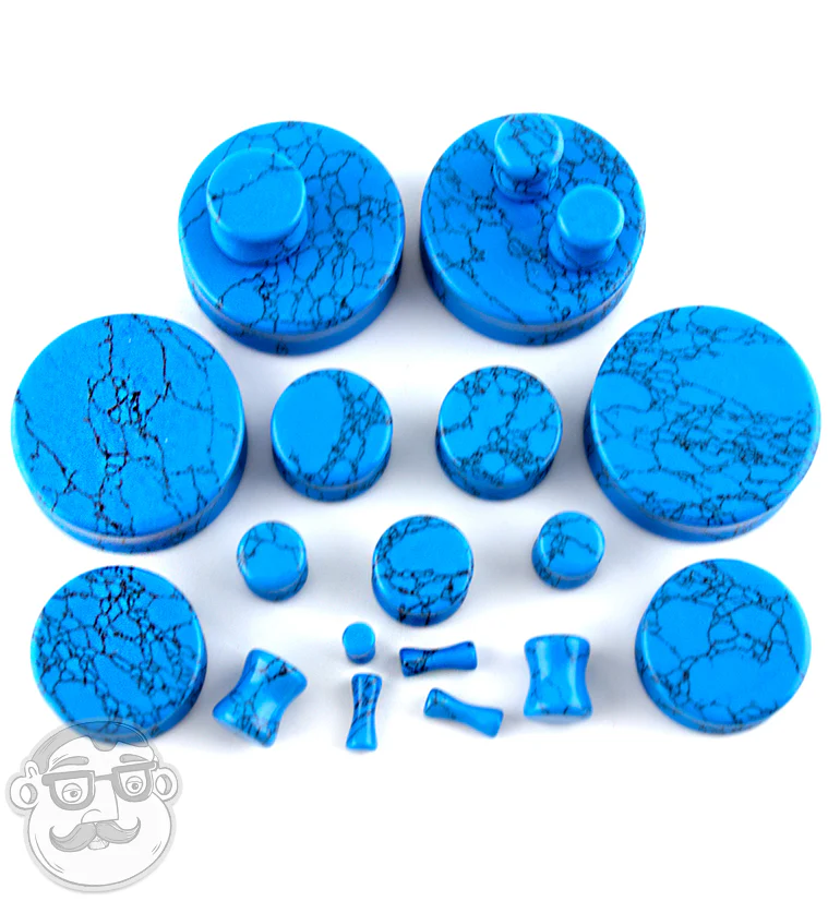 Turquoise Howlite Stone Double Flare Plugs - Mrs Treak
