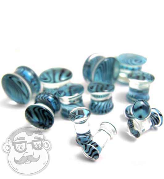 Sky Blue Zebra Glass Plugs - Mrs Treak