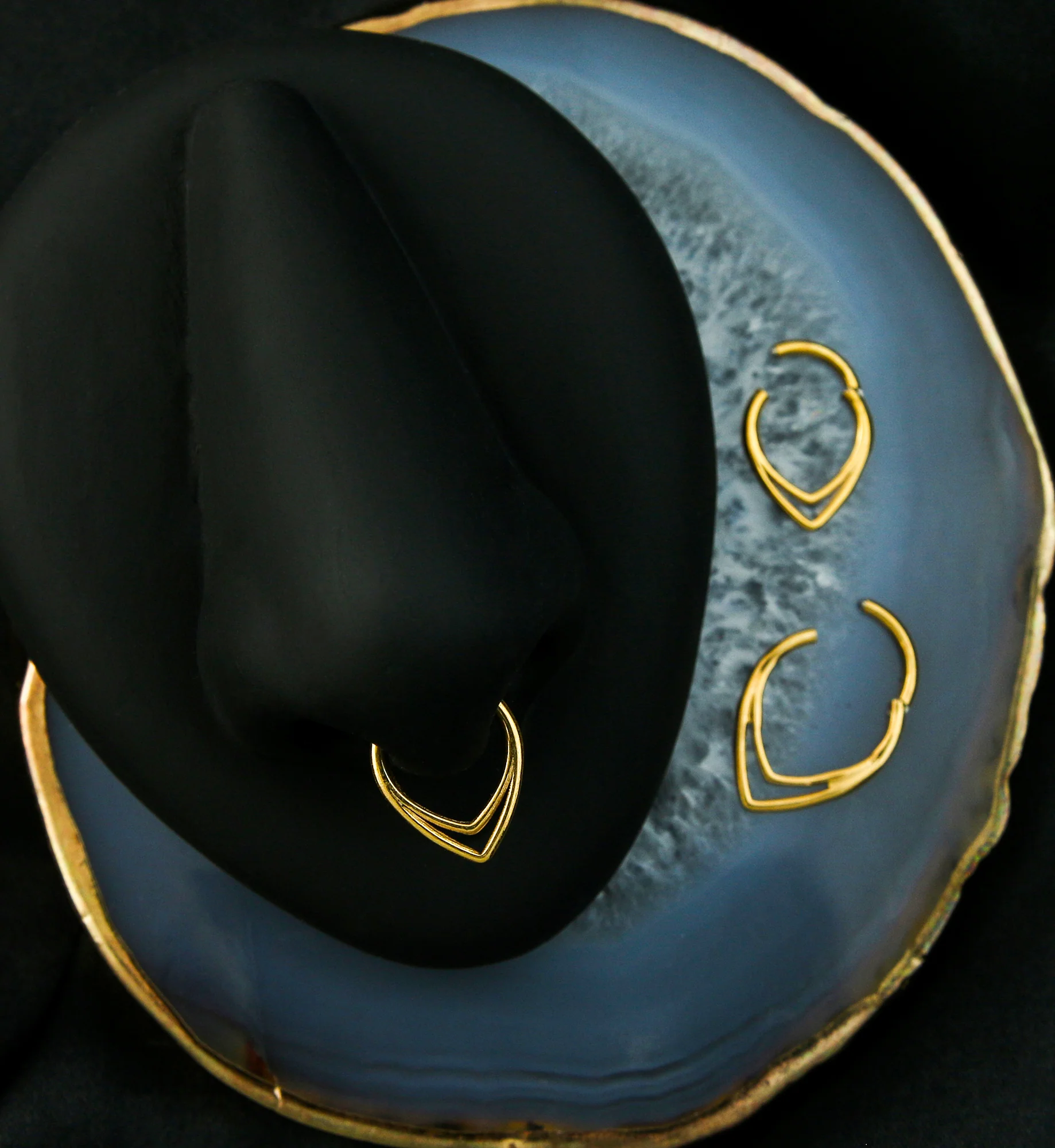 Gold PVD Double Lined Teardrop Titanium Hinged Segment Ring - Mrs Treak