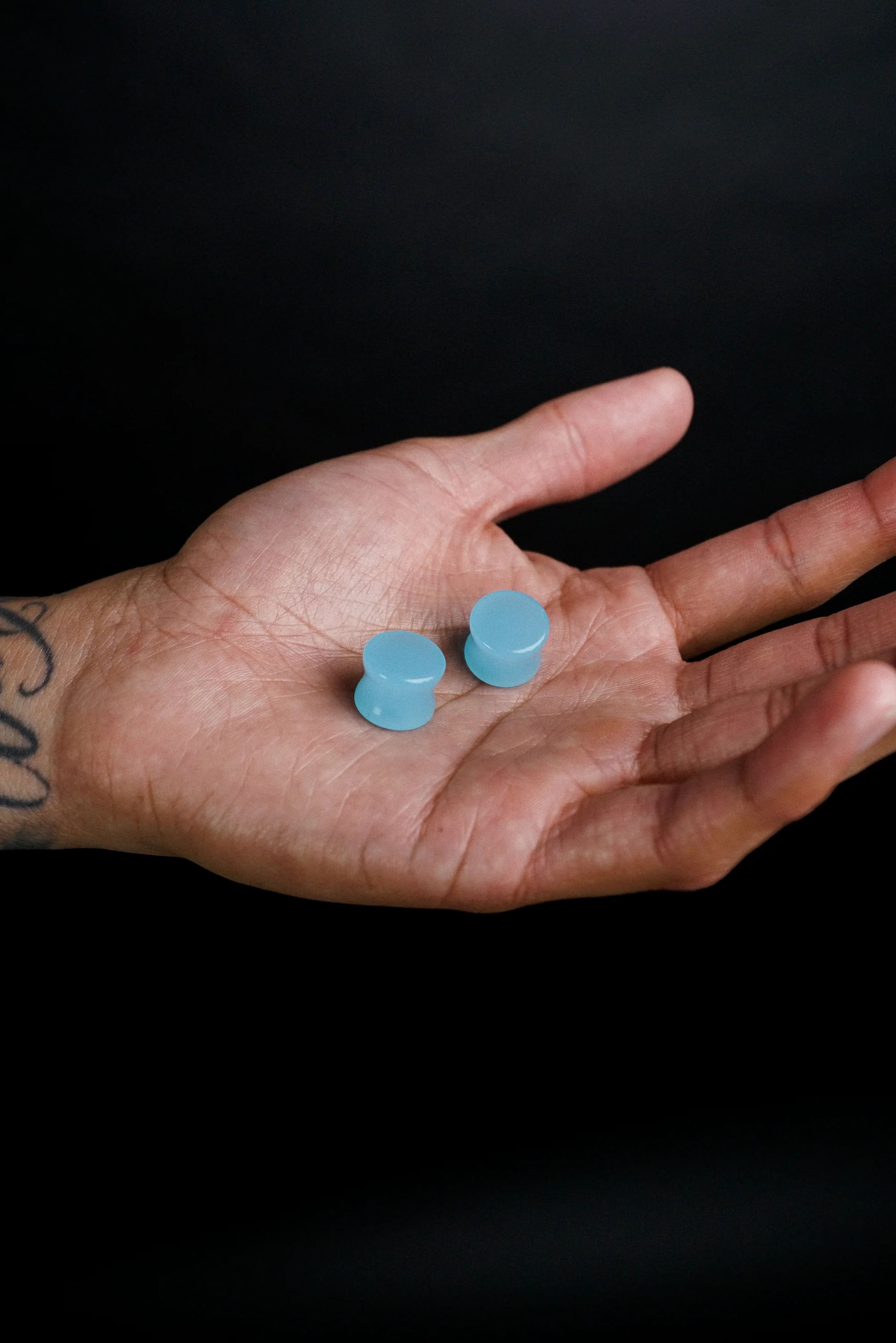 Sky Blue Glass Double Flare Plugs - Mrs Treak