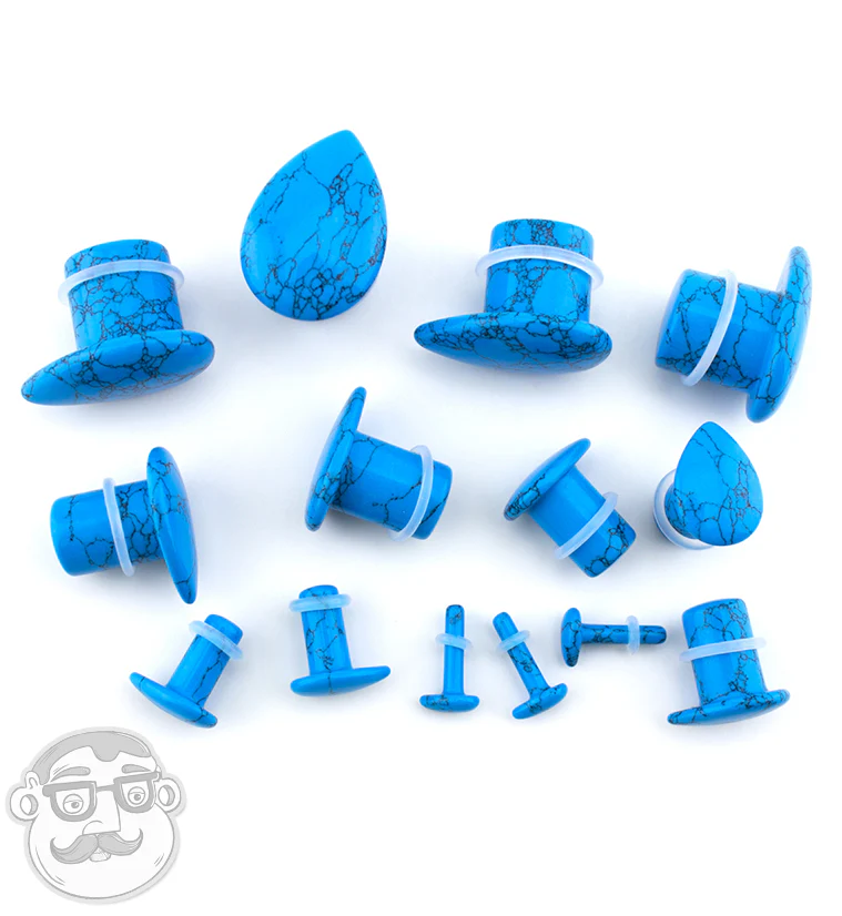 Turquoise Howlite Single Flare Teardrop Plugs - Mrs Treak