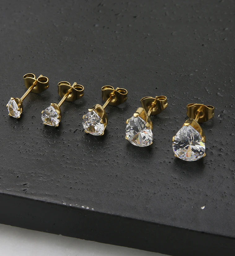 Gold PVD Teardrop CZ Stainless Steel Earrings - Mrs Treak