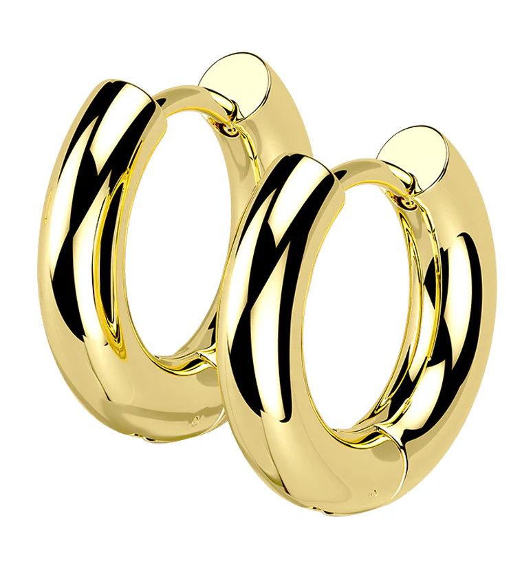 Gold PVD Vast Stainless Steel Hinged Hoop Earrings - Mrs Treak