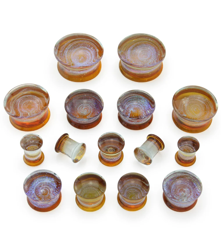 Sunset Cosmos Glass Double Flare Plugs - Mrs Treak