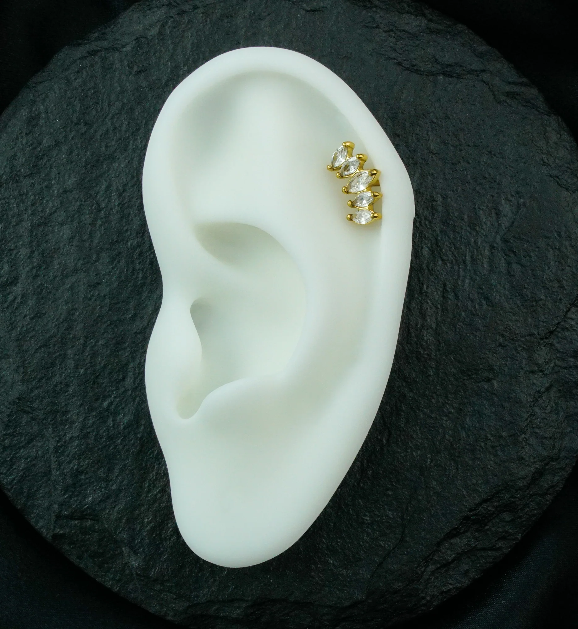 Gold PVD Half Crown CZ Gem Labret Post - Mrs Treak