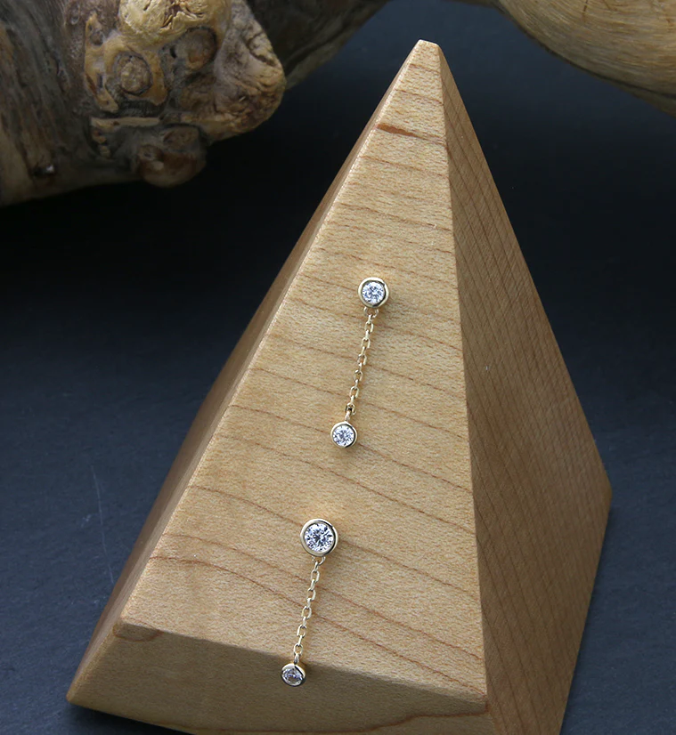 14kt Gold Round Bezel CZ Dangle Chain Threadless Top - Mrs Treak