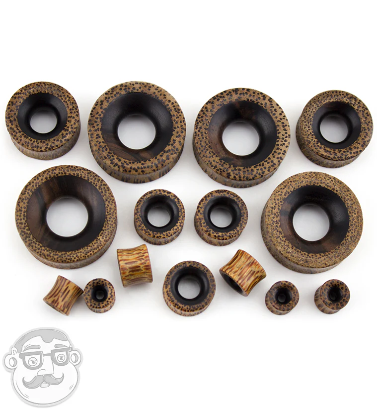 Concave Coconut Wood Tunnels With Areng Wood Inlay - Mrs Treak