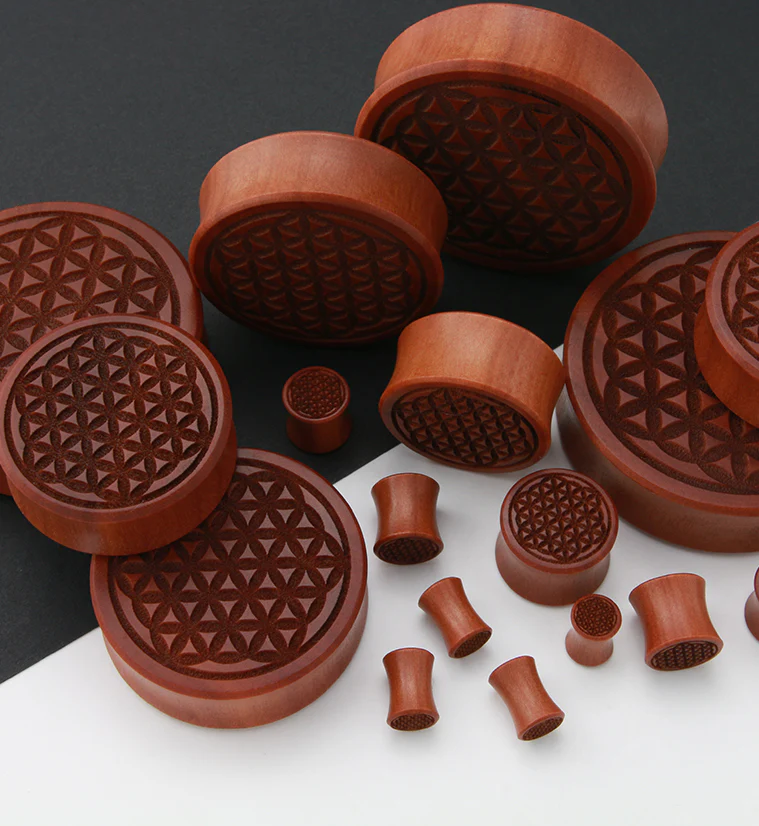 Flower of Life Engraved Wood Plugs - Mrs Treak