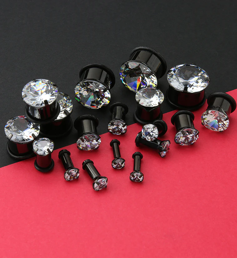 Black PVD CZ Stainless Steel Single Flare Tunnels - Mrs Treak