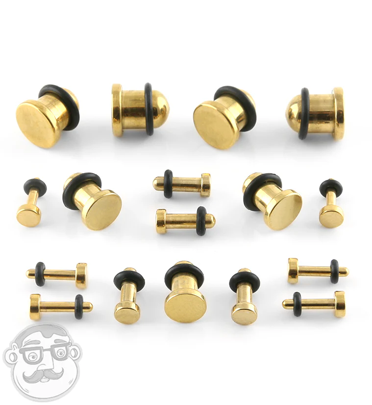 Simple Single Flare Gold Steel Plugs - Mrs Treak