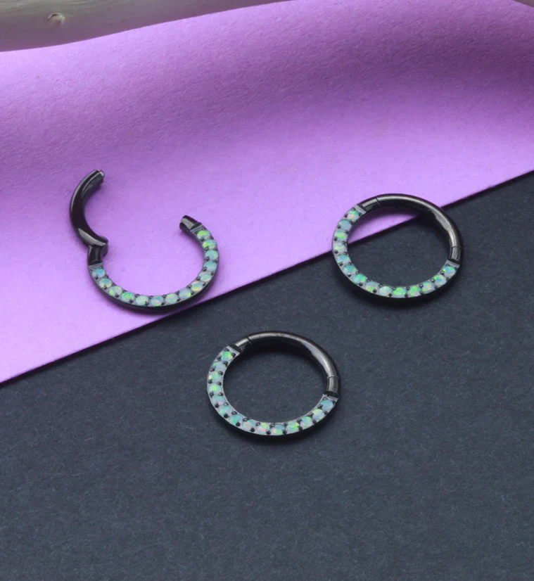 Obverse Black PVD Titanium Opalite Hinged Segment Ring - Mrs Treak