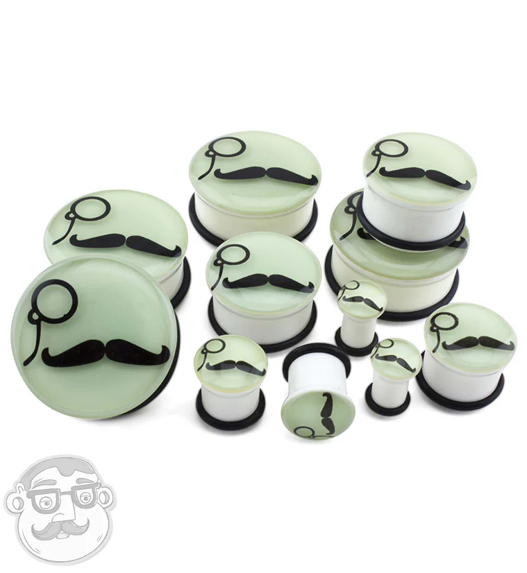 Glow In The Dark Mustache Plugs - Mrs Treak