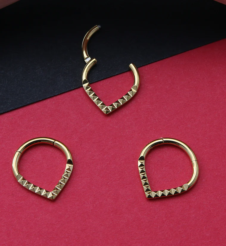 Gold PVD Titanium Teardrop Polyhedra Hinged Segment Ring - Mrs Treak