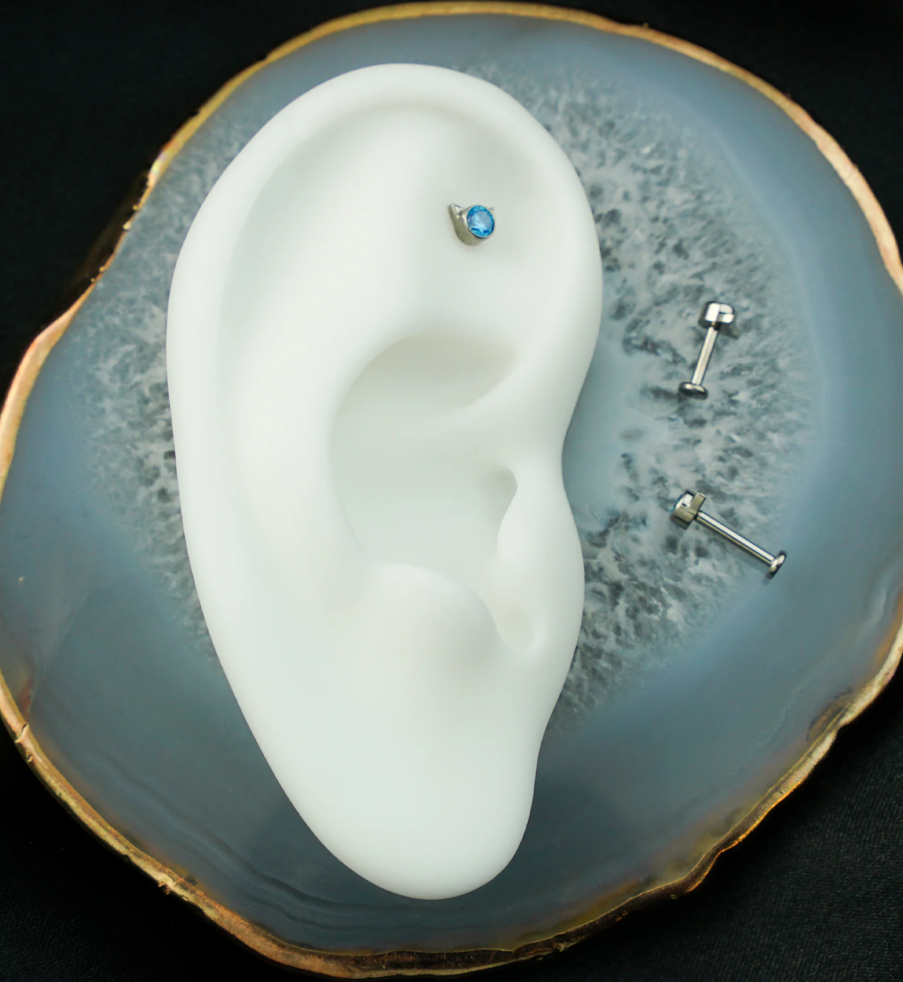 Cat Aqua CZ Internally Threaded Titanium Labret - Mrs Treak