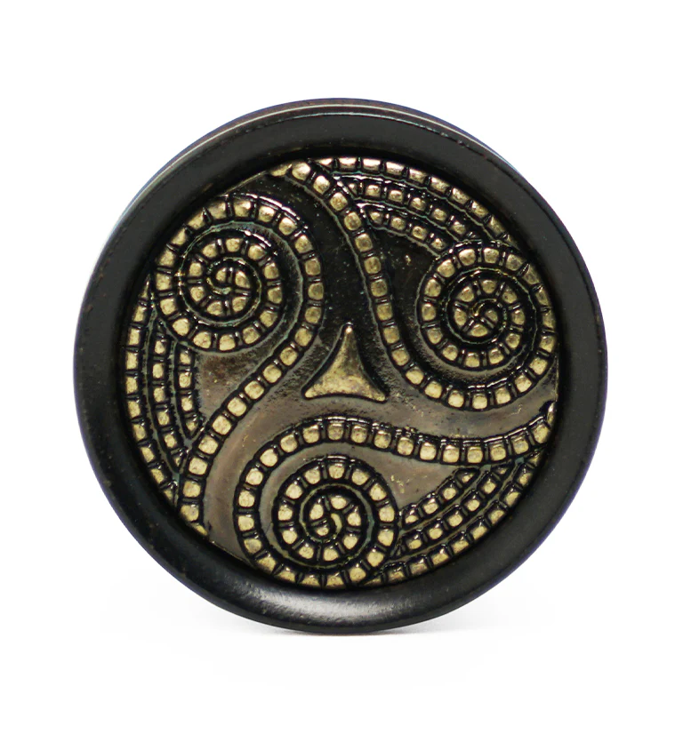 Ebony Wood Plugs With Brass Beaded Swirl Inlay - Mrs Treak