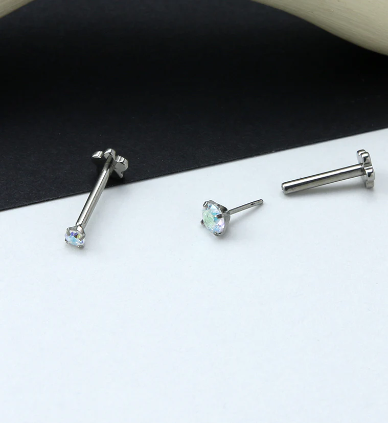 Rainbow Aurora CZ Titanium Threadless Labret - Mrs Treak