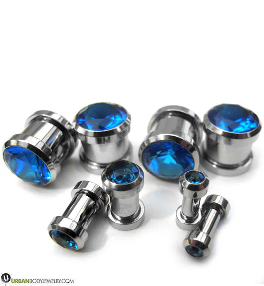Blue CZ Diamond Steel Plugs - Mrs Treak