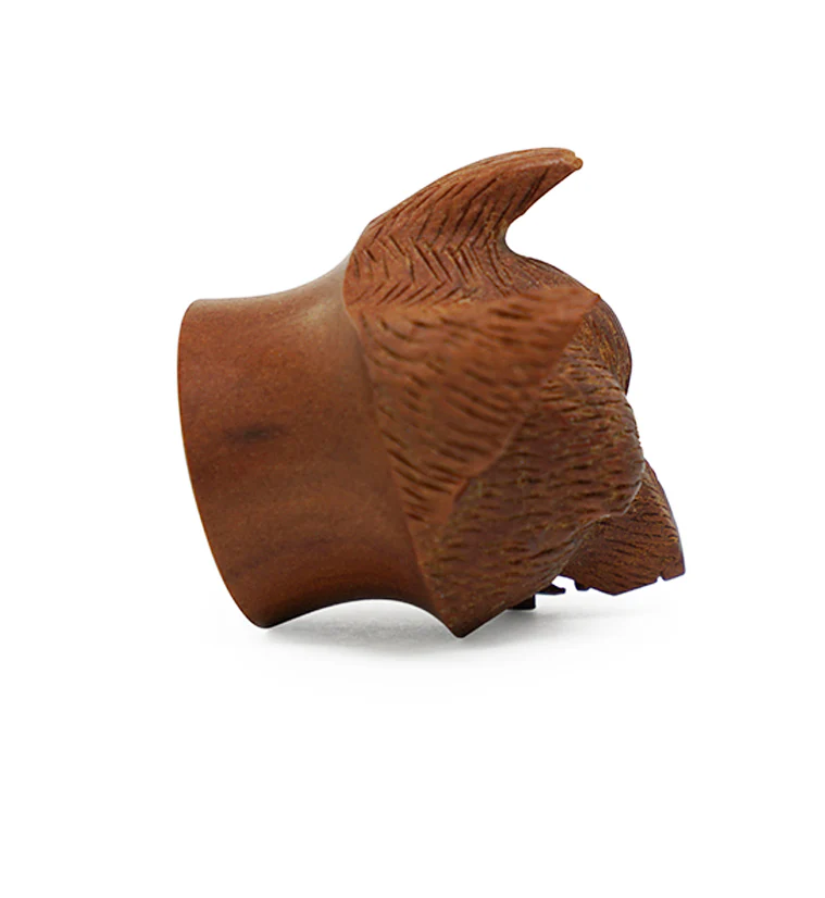 Carved Wolf Wood Plugs - Mrs Treak