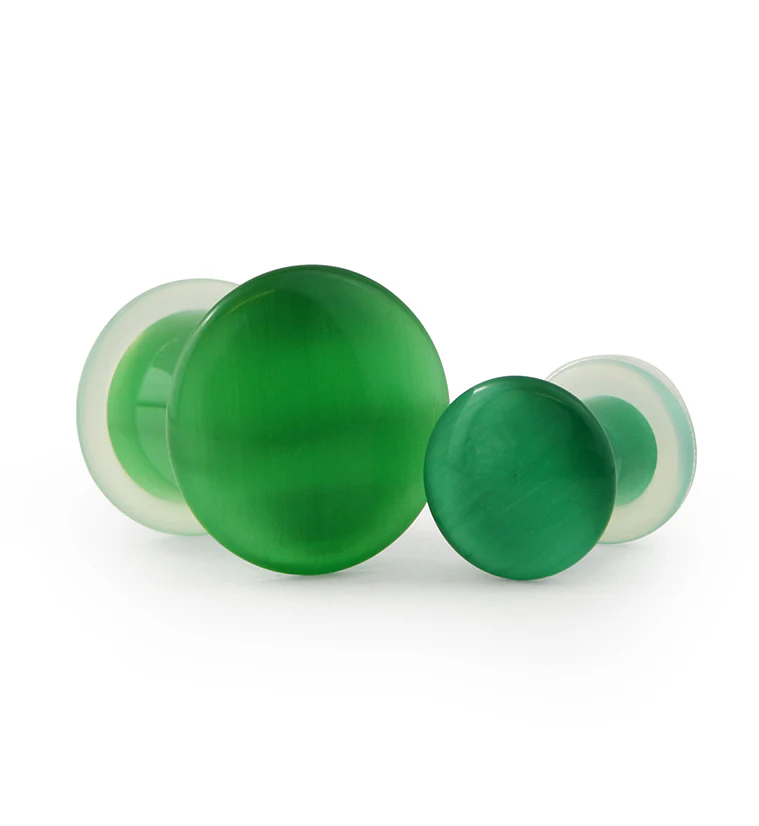 Green Cat's Eye Glass Single Flare Plugs - Mrs Treak