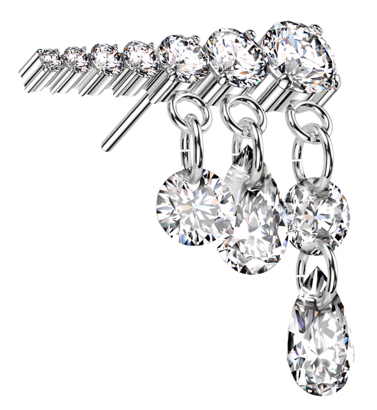 Long Descending Clear CZ Dangle Charms Titanium Threadless Top - Mrs Treak