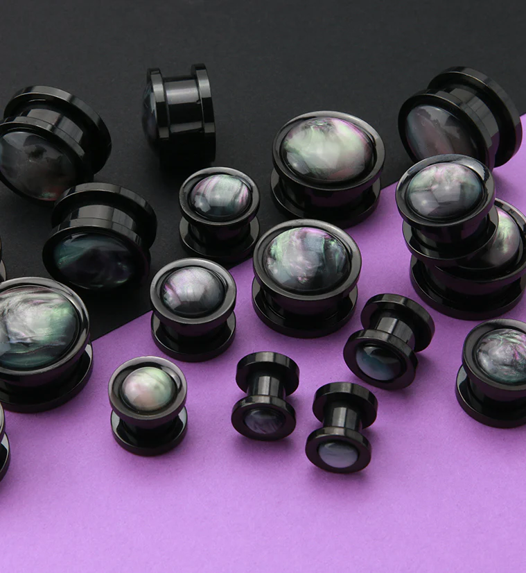 Black Aurora Shell Stainless Steel Plugs - Mrs Treak