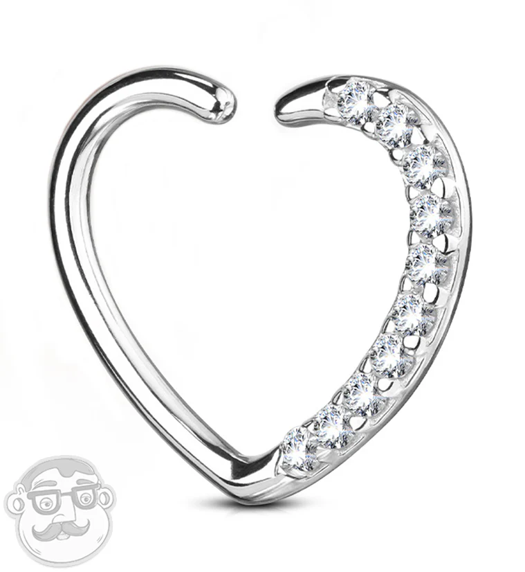 16G 14kt White Gold Heart CZ Daith Cartilage Ring - Mrs Treak