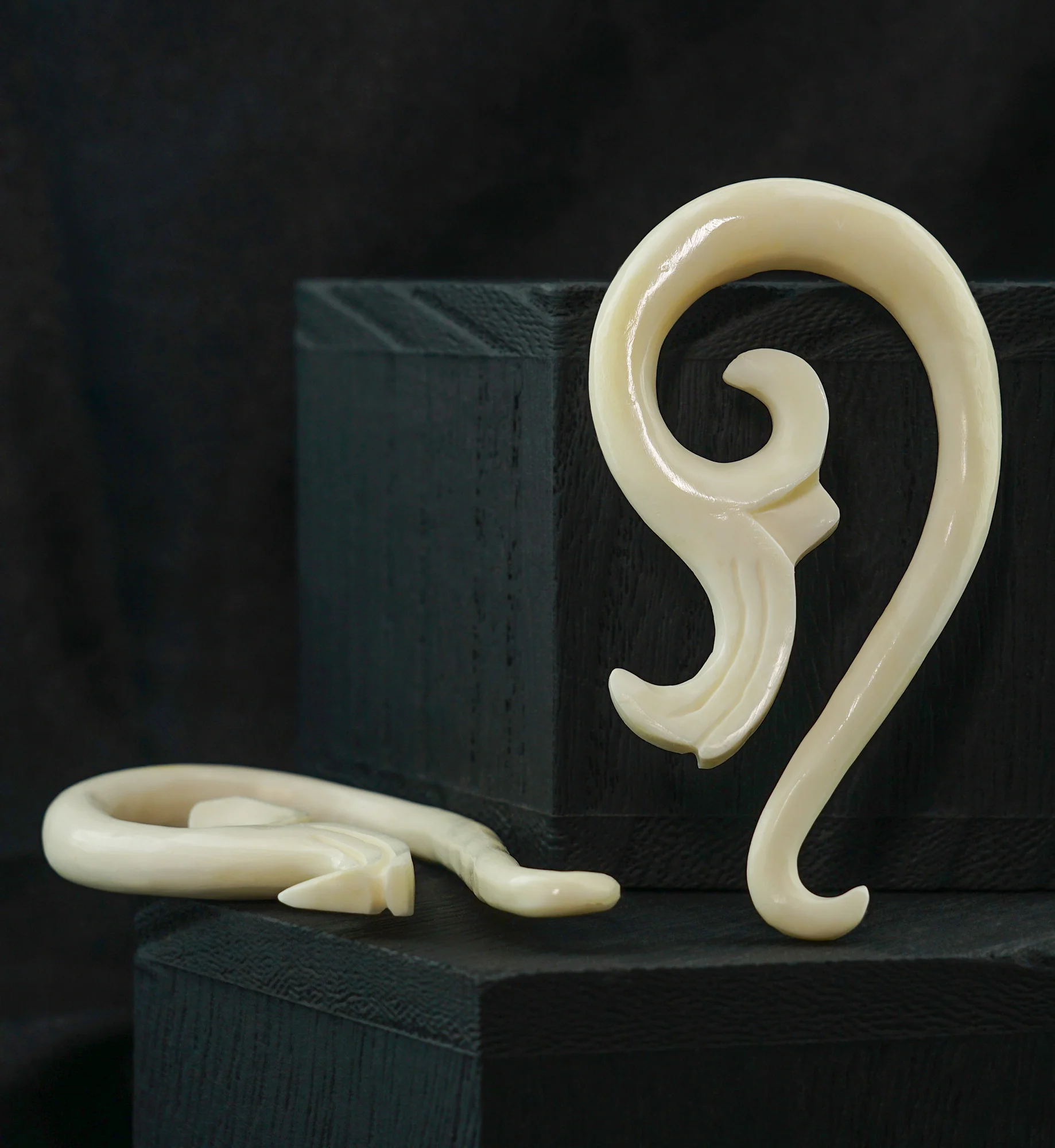White Filigree Tail Spiral Bone Hangers - Mrs Treak
