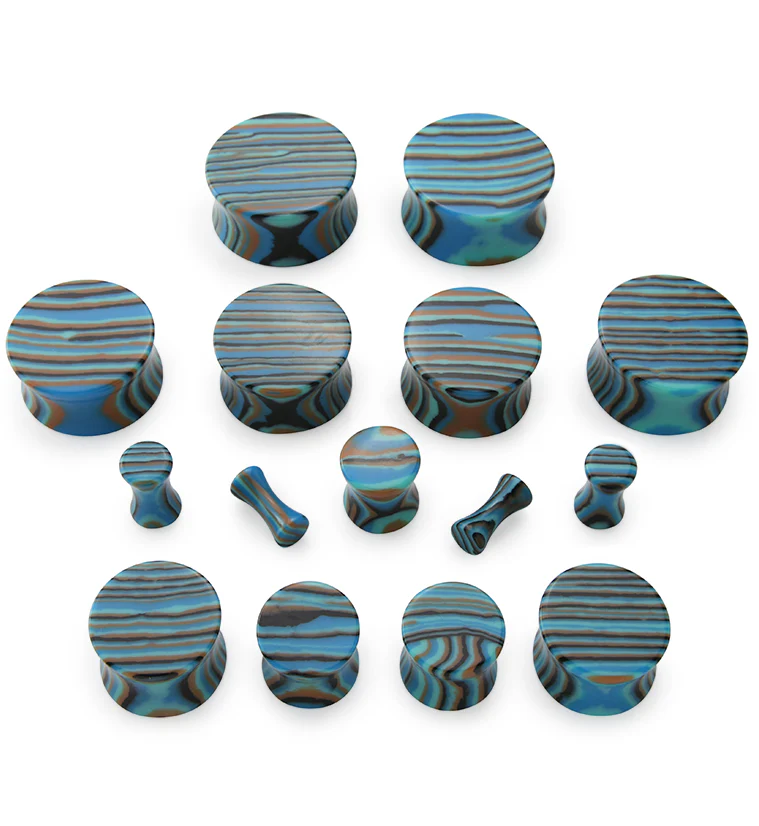 Striped Blue Agate Stone Plugs - Mrs Treak