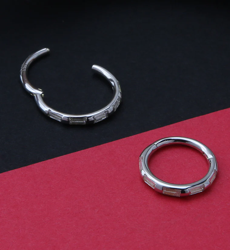 14kt White Gold Oblong CZ Edge Hinged Segment Ring - Mrs Treak