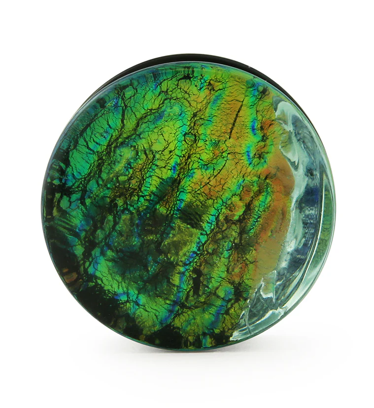 Green Dichroic Glass Plugs - Single Flare - Mrs Treak