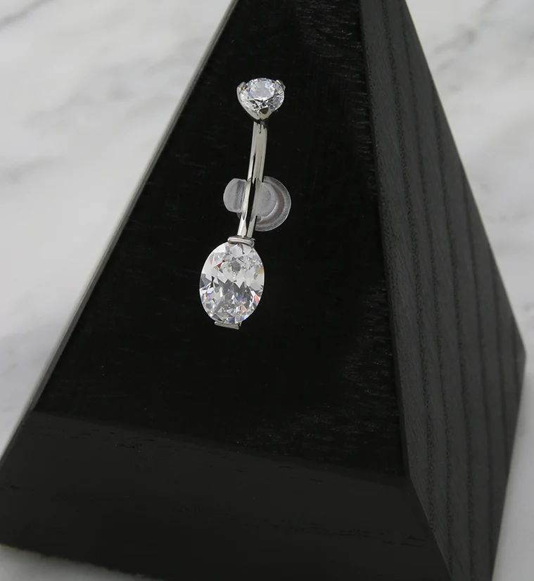Clear Oval CZ Titanium Belly Button Ring - Mrs Treak