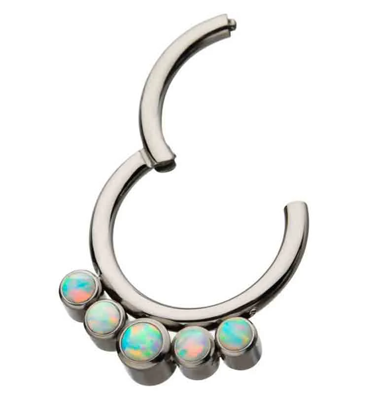 Titanium Hinged Triple Opalite Double Bead Segment Ring - Mrs Treak