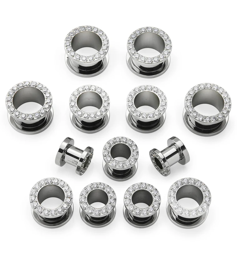 Clear CZ Rim Titanium Screw Back Tunnels - Mrs Treak