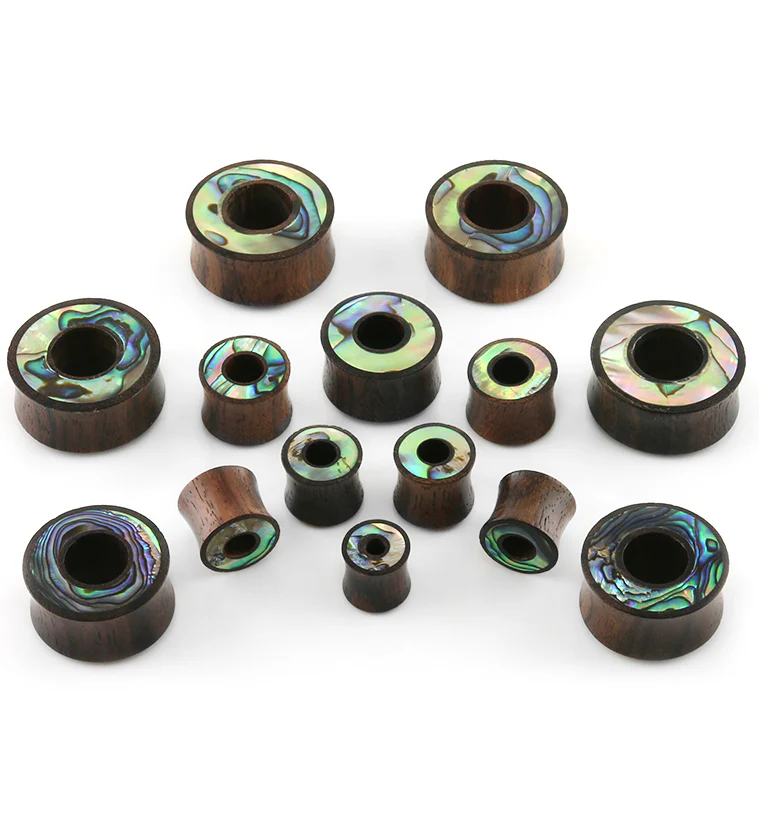 Sono Wood Tunnel Plugs With Abalone Shell Inlay - Mrs Treak