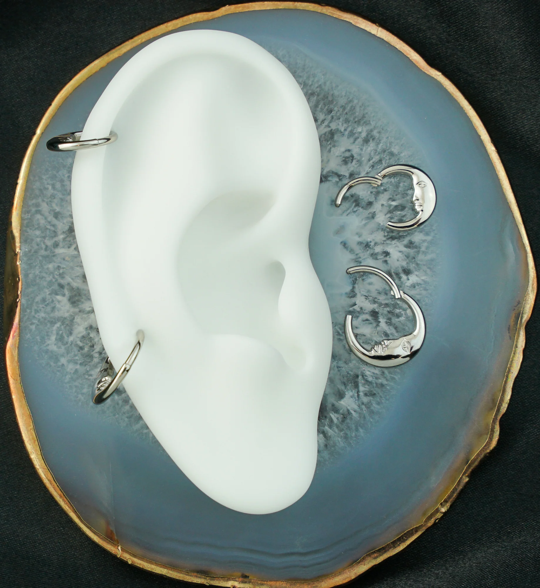 Moon Face Crescent Stainless Steel Hinged Segment Ring - Mrs Treak