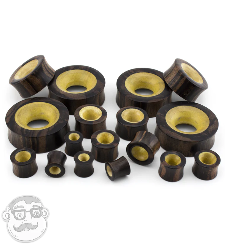 Concave Areng Wood Tunnels With Crocodile Wood Inlay - Mrs Treak