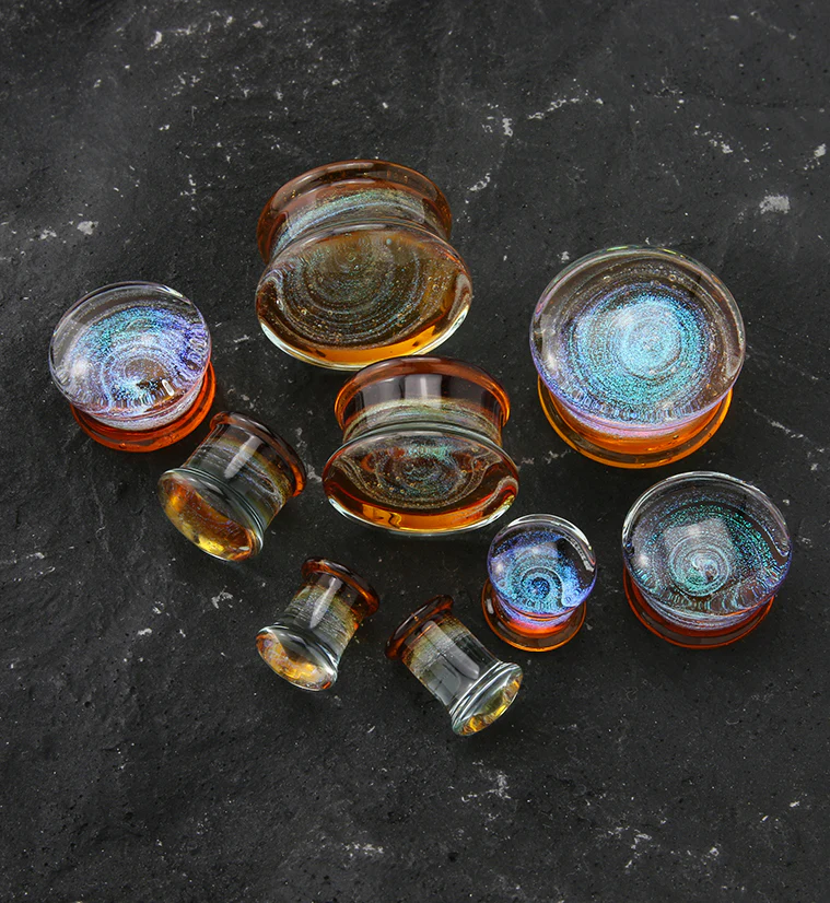 Sunset Cosmos Glass Double Flare Plugs - Mrs Treak