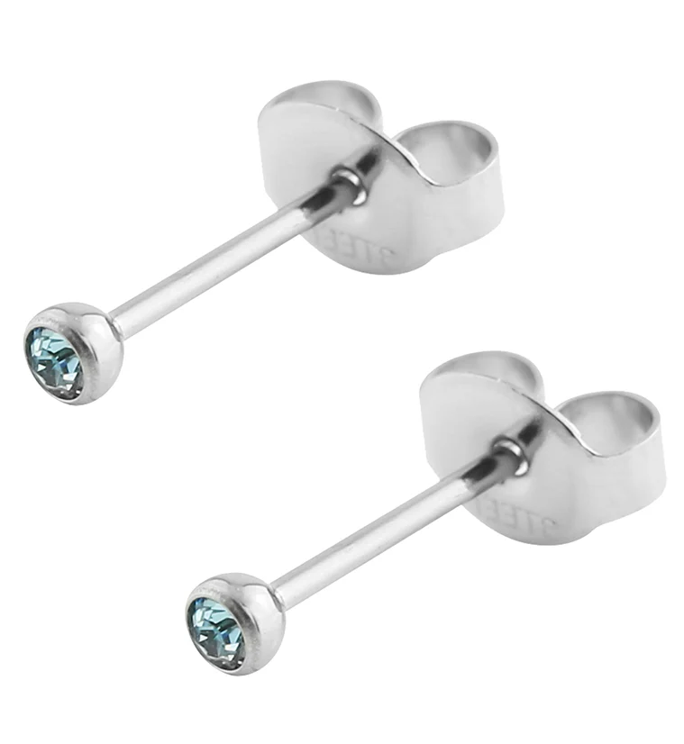 Aqua Bezel CZ Stainless Steel Stud Earrings - Mrs Treak