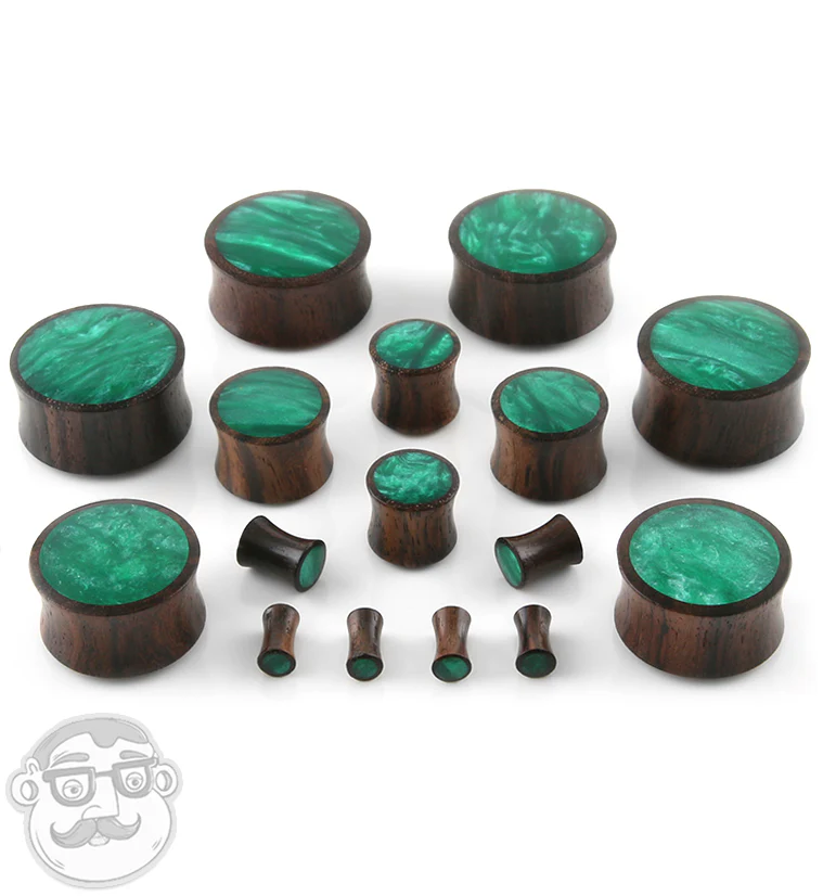 Areng Wood Plugs With Green Resin Inlay - Mrs Treak