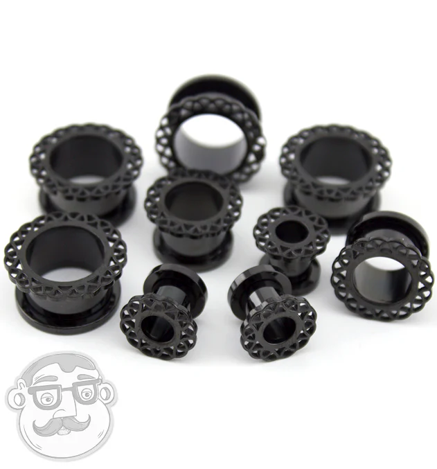 Black Coil Ornamental Stainless Steel Tunnel Plugs - Mrs Treak