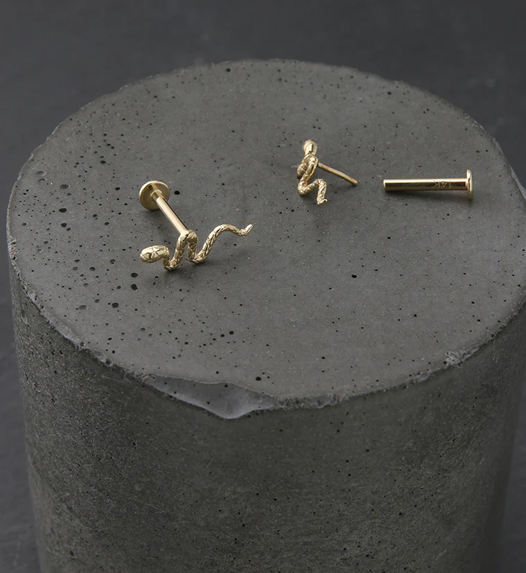 14kt Gold Snake Threadless Labret - Mrs Treak