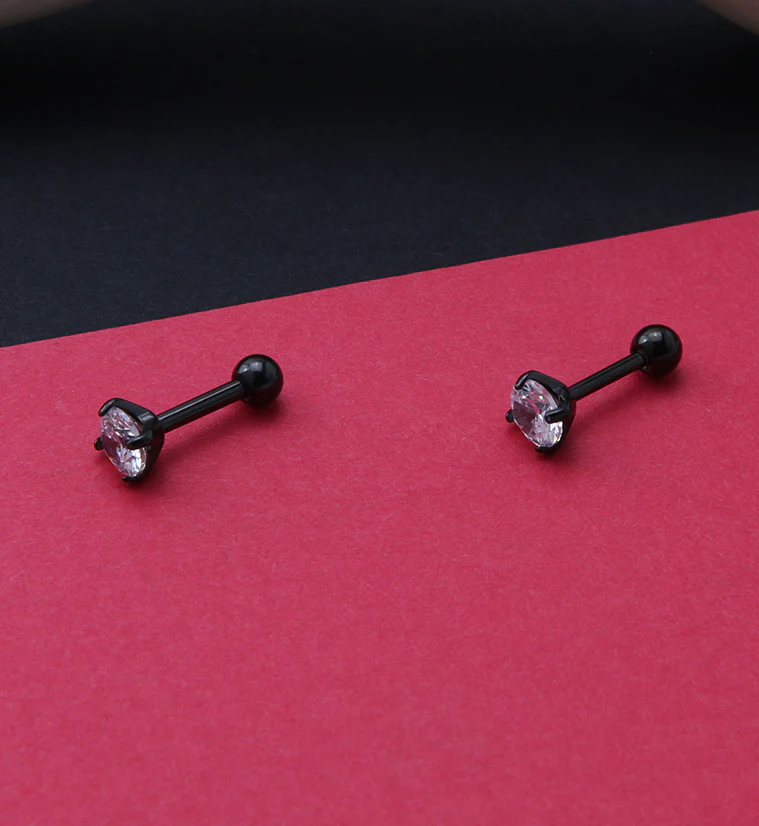 Black PVD Titanium CZ Cartilage Barbell - Mrs Treak