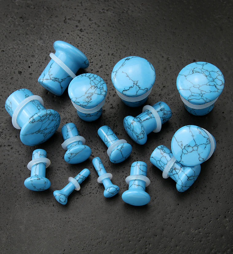 Turquoise Howlite Stone Single Flare Plugs - Mrs Treak