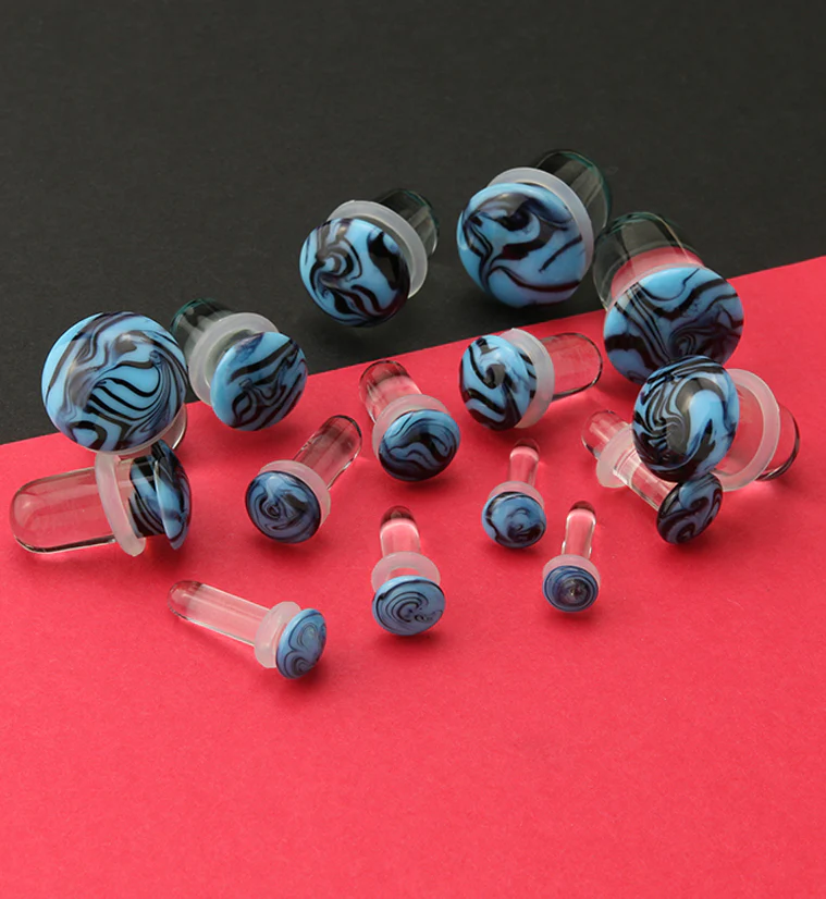 Blue & Black Haze Single Flare Glass Plugs - Mrs Treak