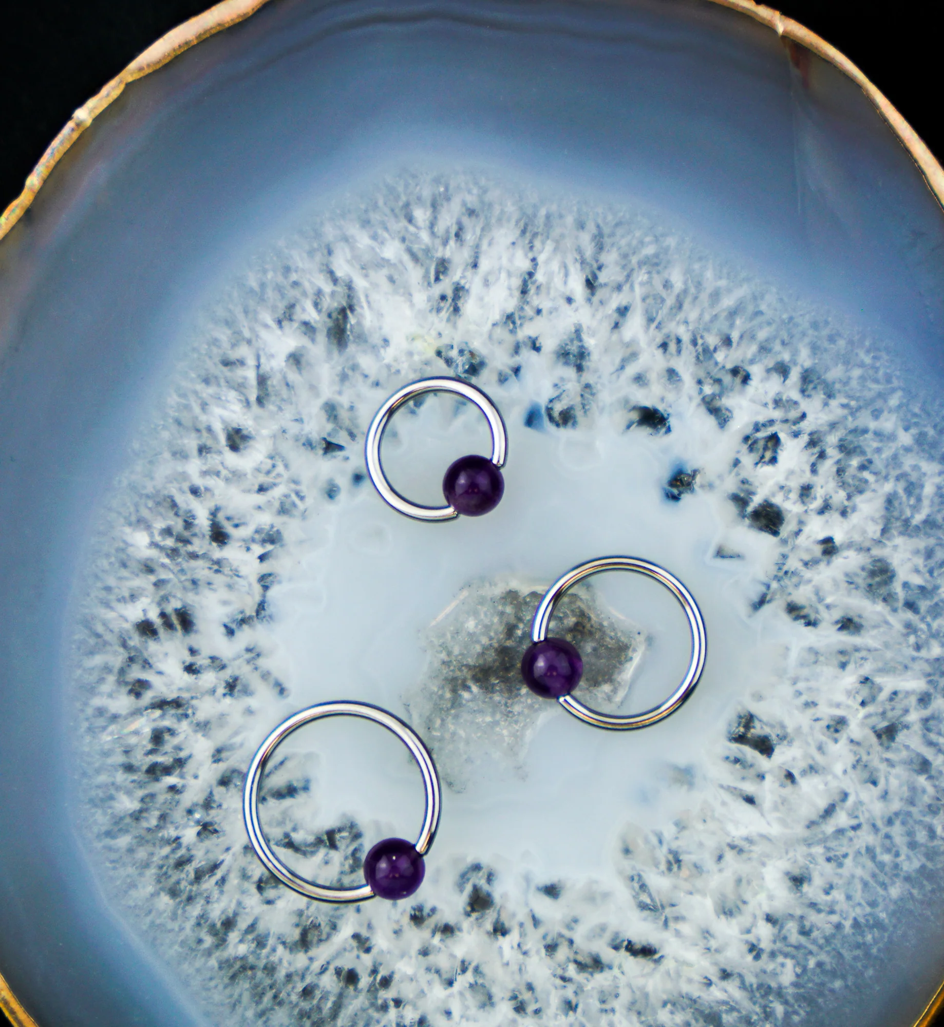 Amethyst Stone Titanium Captive Bead Ring - Mrs Treak