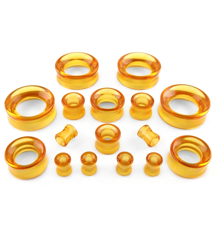 Amber Glass Tunnel Plugs - Mrs Treak