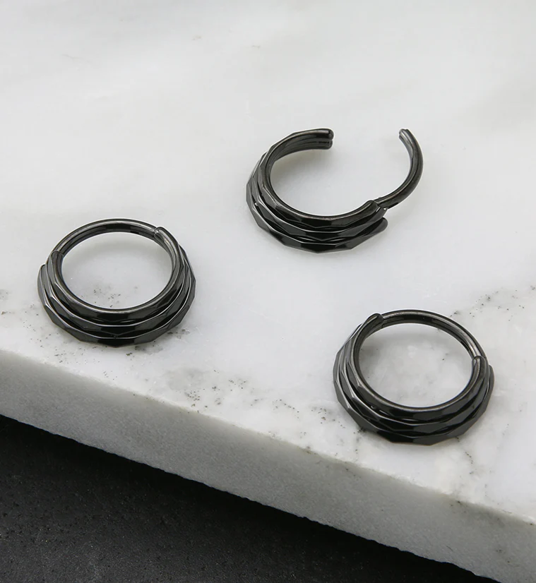 Black PVD Stacked Verge Titanium Hinged Segment Ring - Mrs Treak