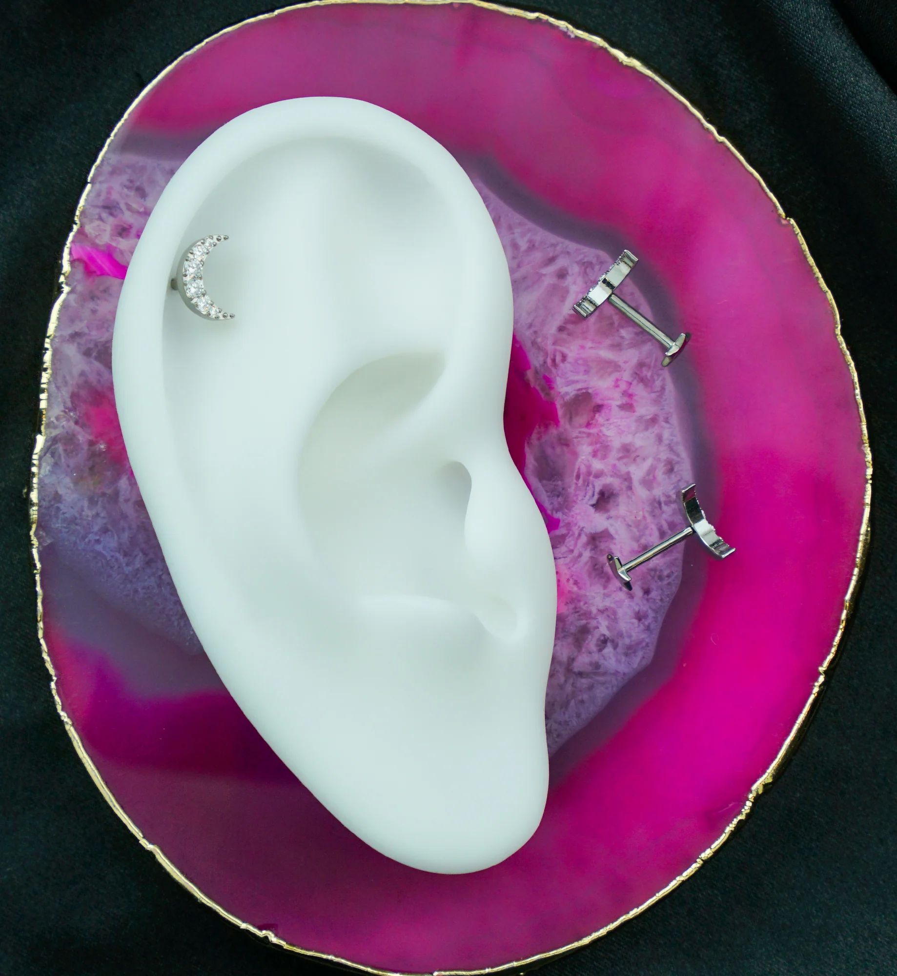 Half Moon Clear CZ Star Back Titanium Threadless Labret - Mrs Treak