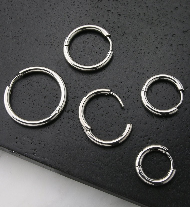 Stainless Steel Hinged Hoop Earrings - Mrs Treak